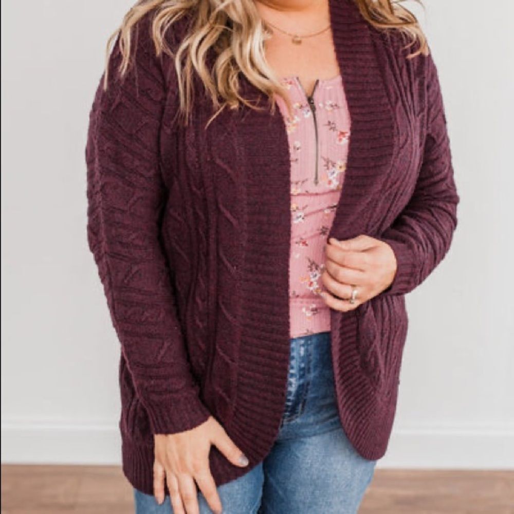 Talbots wine dark plum knit open front cardigan L
